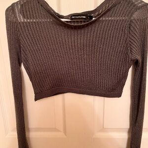 PrettyLittleThing Gray Long Sleeve Ribbed Crop Top